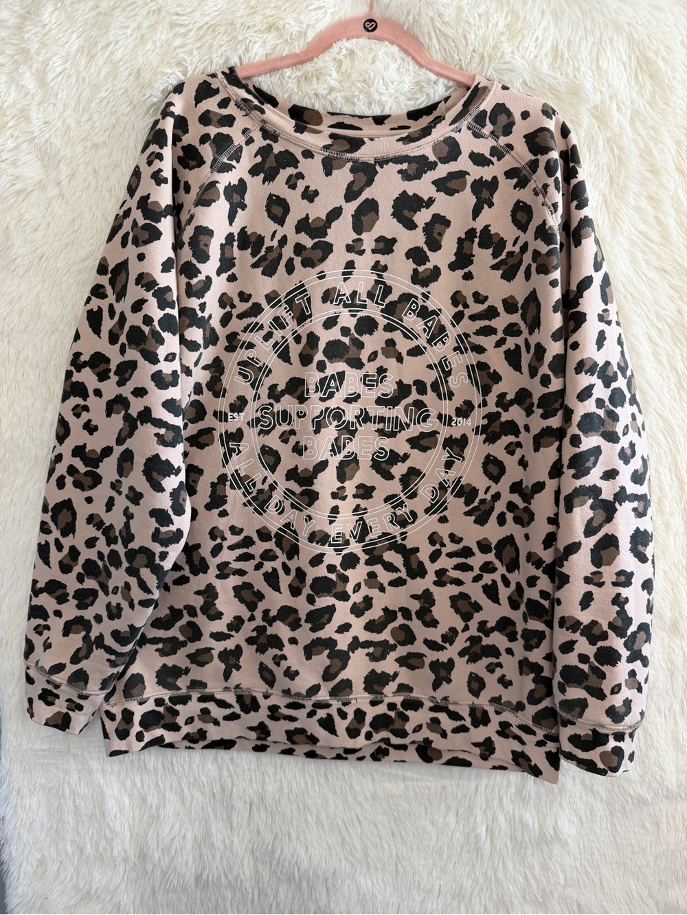 Brunette The Label Womens Leopard Print "Babes Supporting Babes" Sweatshirt M/L